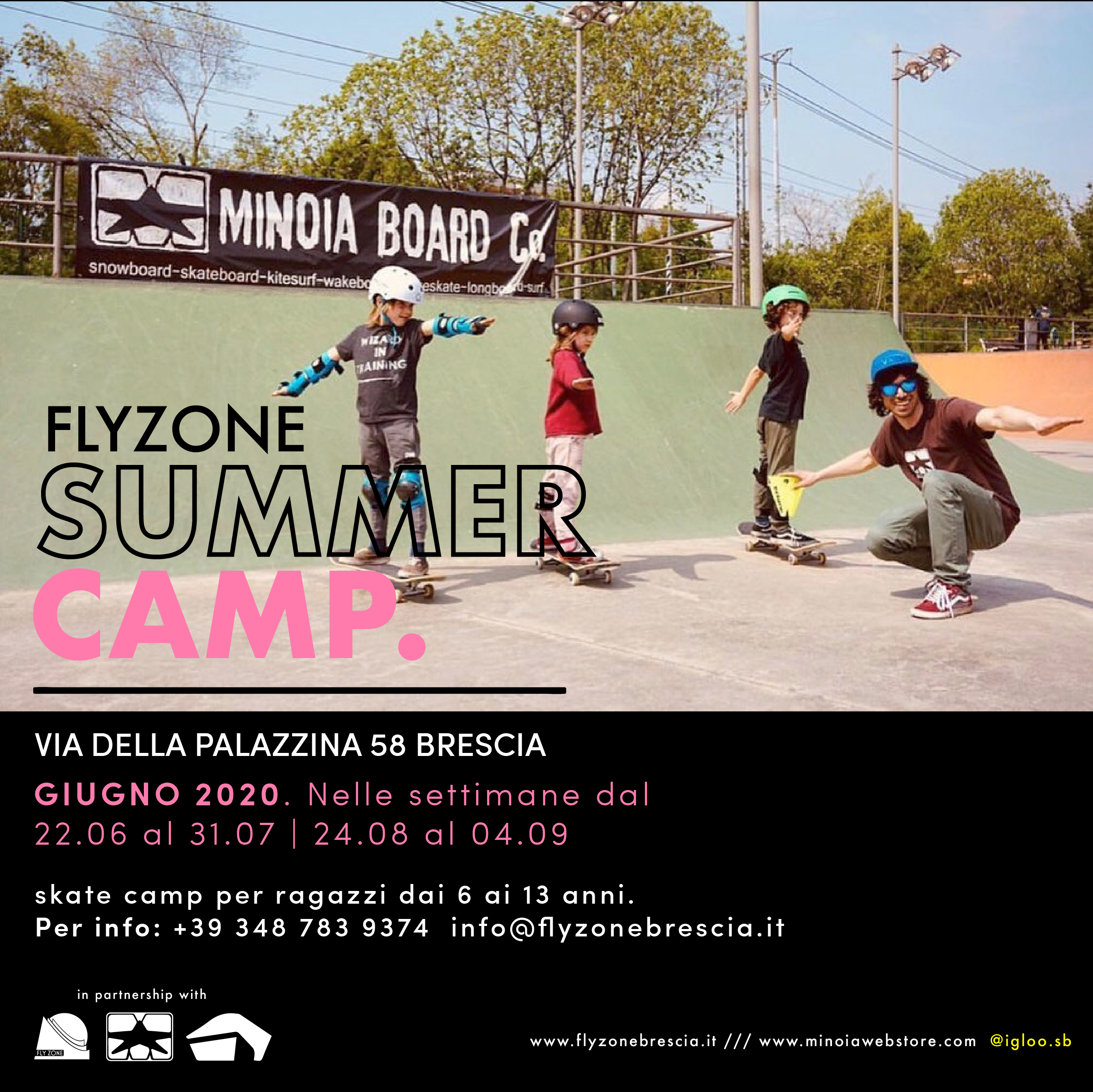 corsi lezioni skateboard FLYZONE skatepark Brescia skate camp
